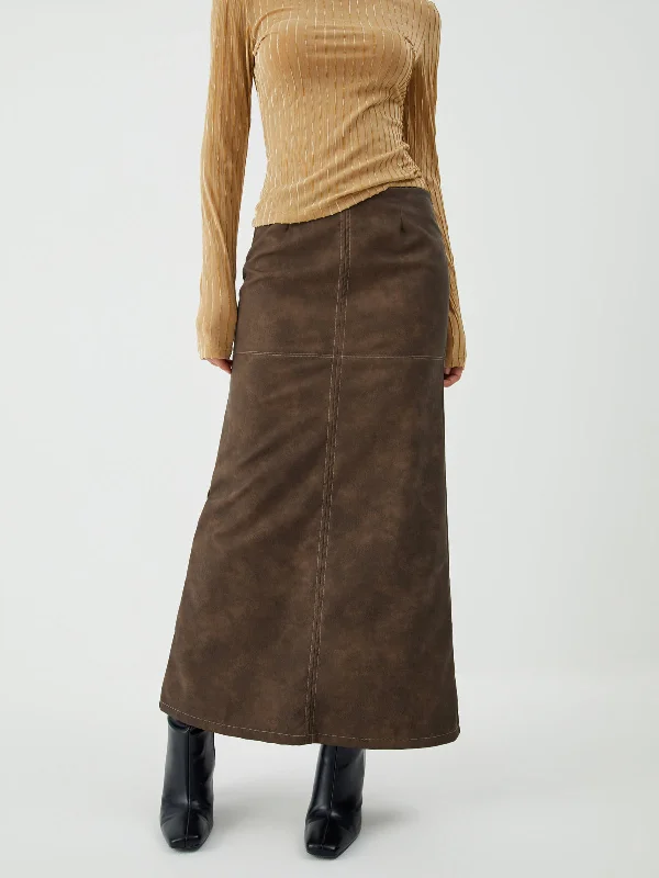 A-line skirts with flared hem elegance -Maillard Washed Graceful Midi Skirt