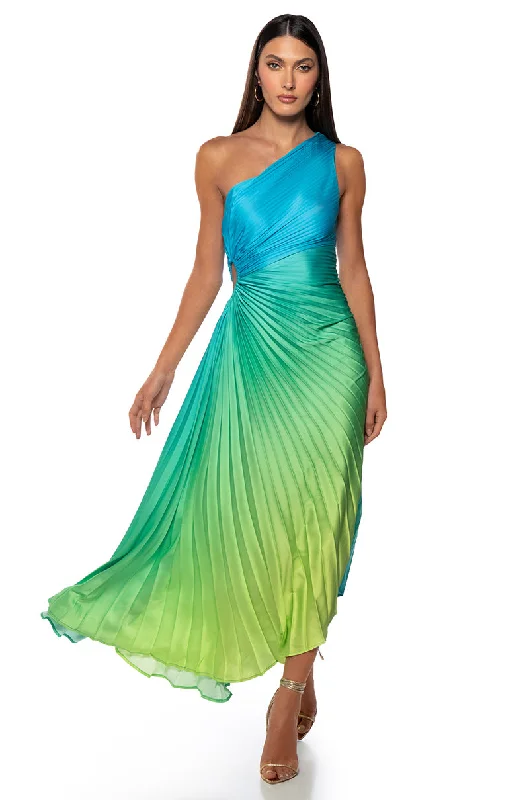 Ethnic Dresses with Tribal Design -ON MY OWN WAVE OMBRE ONE SHOULDER MAXI DRESS