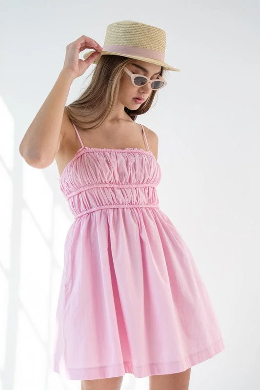 Studded Dresses for Statement -Pink Babydoll Mini Dress