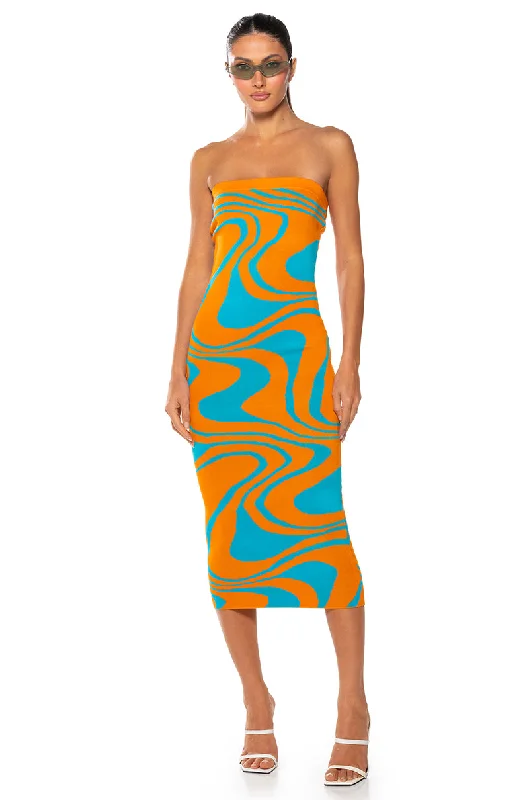 Printed Dresses with Patterns -GROOVY GIRL SWIRL MIDI DRESS