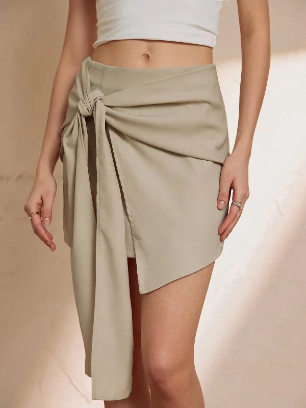 Affordable skirts with trendy slit details -Asymmetrical Knotted Graceful Midi Skirt