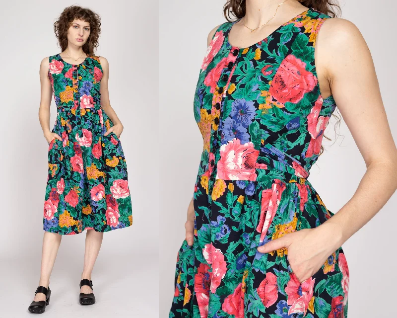 Sheath Dresses for Sophisticated -Sm-Med 80s Floral Fit & Flare Pinafore Sundress