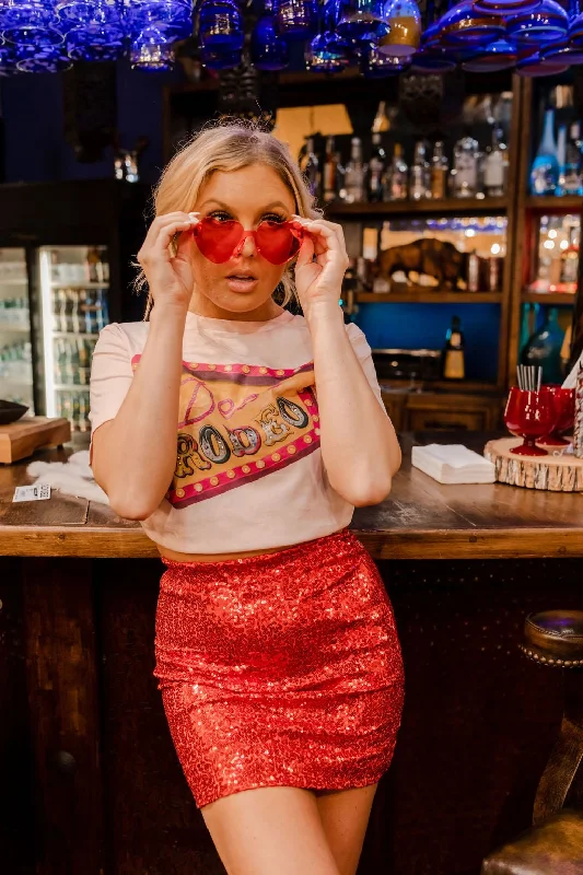 Off-Shoulder Skirts for Feminine -Red Sequin Skirt