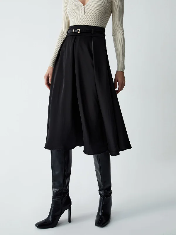 Bold leather skirts for daring fashion statements -Old Money Graceful Aesthetics Belted Skirt