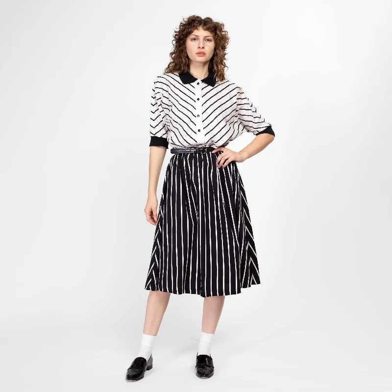 Office Dresses for Business -Lrg-XL 80s Black & White Chevron Striped Dolman Sleeve Shirtdress