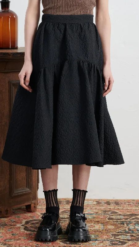 Patterned skirts with geometric print edge -Balloon Midi Skirt