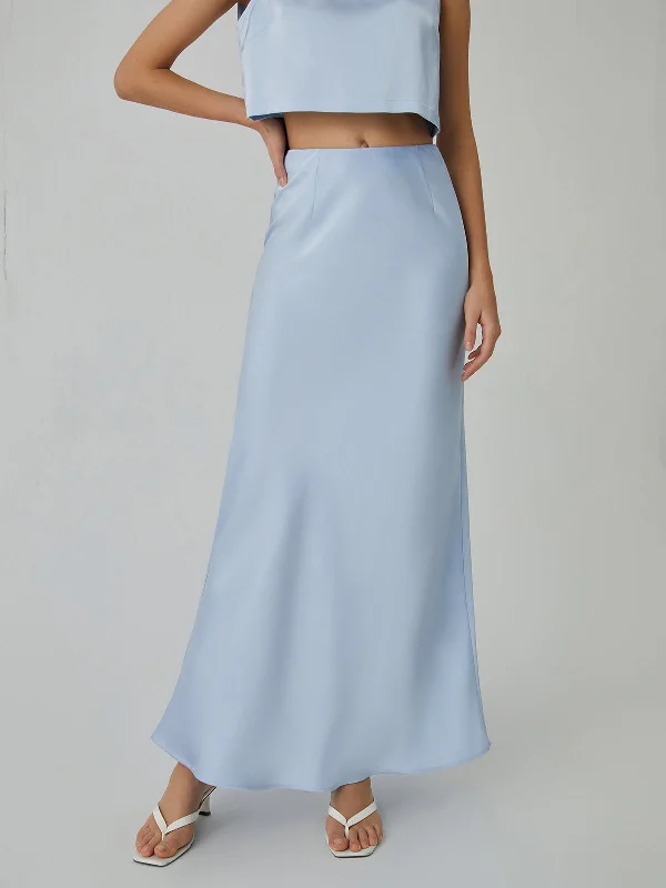 Designer maxi skirts for upscale bohemian flair -Minimalism Satin Graceful Maxi Skirt