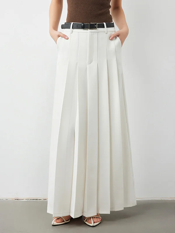 Patterned skirts for artistic standout appeal -Mid Waist Graceful Pleated Maxi Skirt