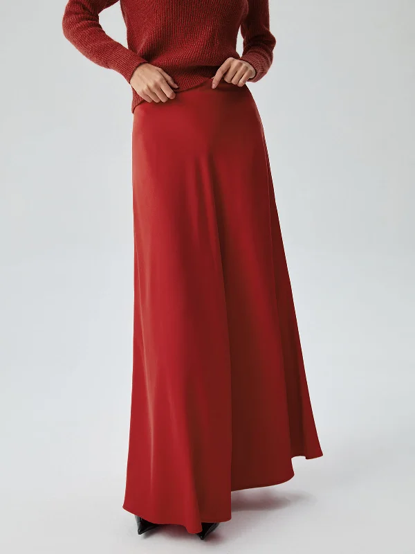 Trendy midi skirts for modern fashionistas -Satin Pleated Graceful Long Skirt