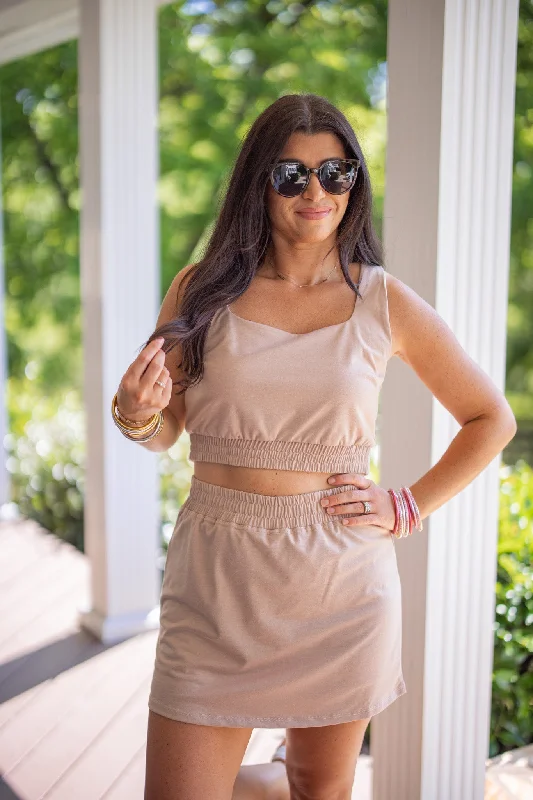 Lightweight skirts for warm season chic -Island Hopping Taupe Skort Set