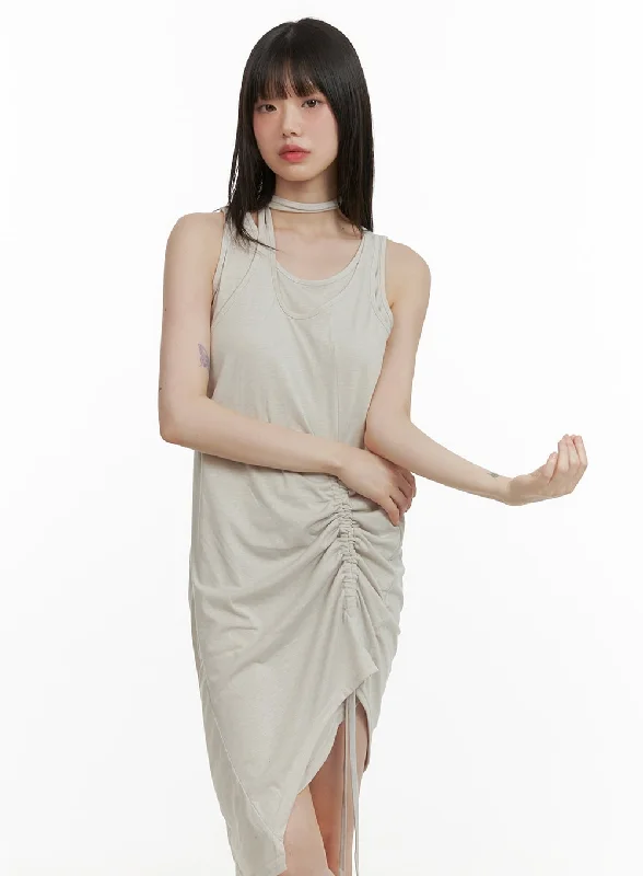 Contemporary Dresses for Fashion -Shirred String Sleeveless Mini Dress CY428