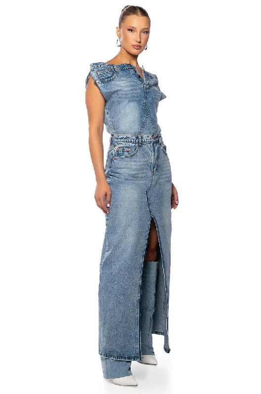 Long-sleeved Dresses for Coverage -RULE THE WORLD DENIM MAXI DRESS