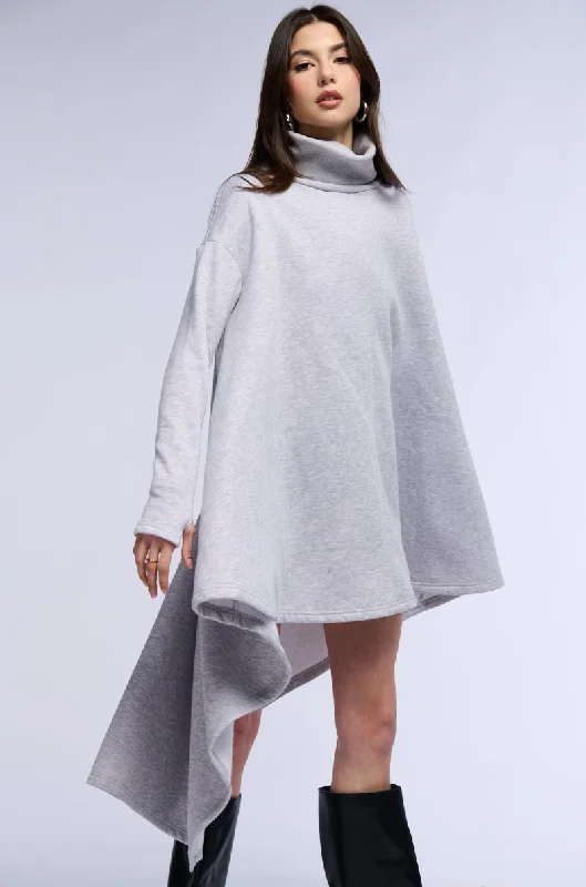 Graduation Dresses for Milestone -LAINIE TURTLENECK HIGH LOW SWEATSHIRT DRESS