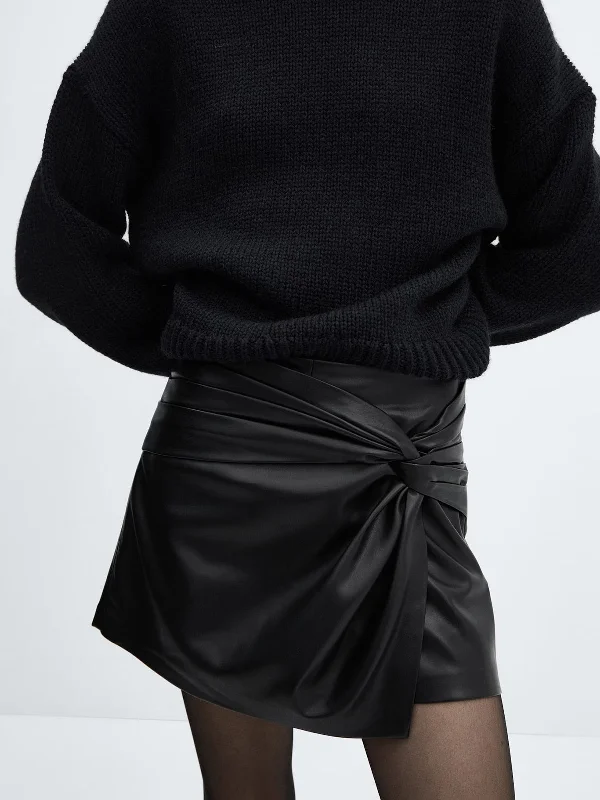 A-line midi skirts for balanced style -Asymmetrical Pleated Twisted Trendy Faux Leather Mini Skirt