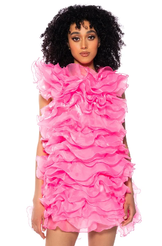 Pink Dresses for Feminine -RAOLA ULTRA RUFFLED SLEEVELESS DRESS