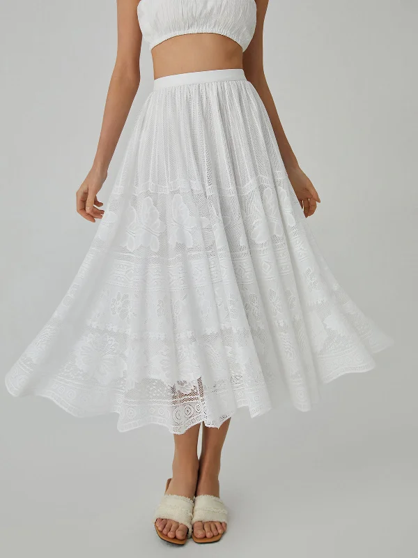 Pleated skirts for sophisticated evening wear -Butterfly Pattern Graceful Eyelet Midi Skirt