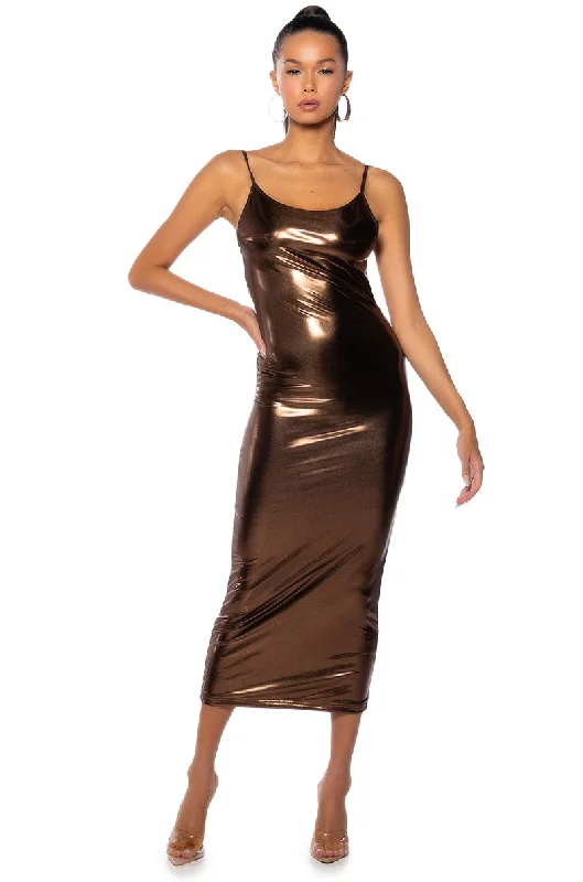 Pencil Dresses for Slimming -GLOW BABY BACKLESS METALLIC MAXI DRESS