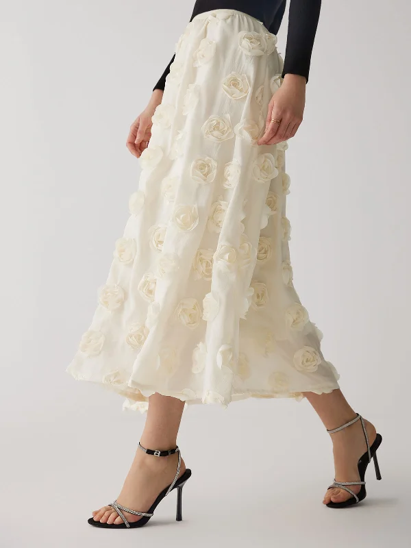 High-waisted skirts with button front detail -Floral A-Line Graceful Midi Skirt