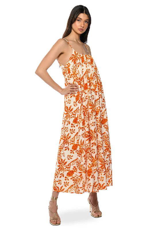 Flared Dresses for Retro -WALK ON THE BEACH PRINTED MAXI DRESS