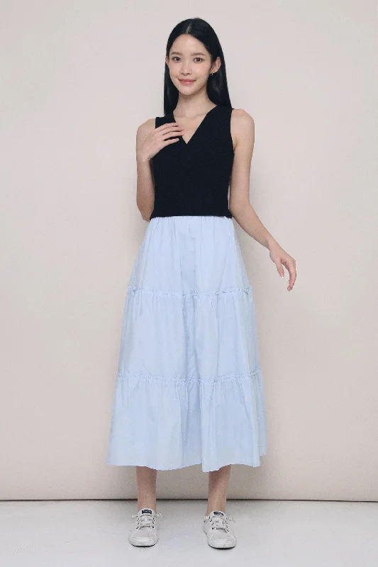 Designer maxi skirts for upscale bohemian flair -Eloise Tiered Maxi Skirt Powder Blue