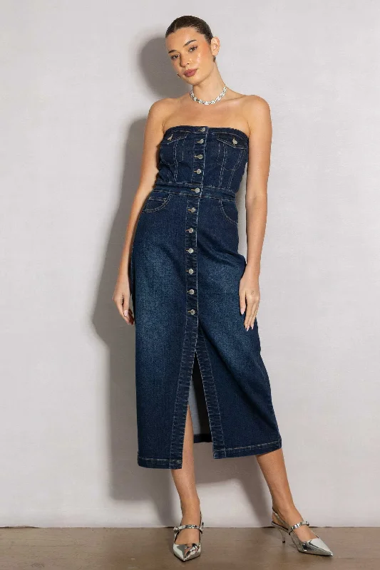 Nylon Skirts for Stretch -Denim Midi Dress