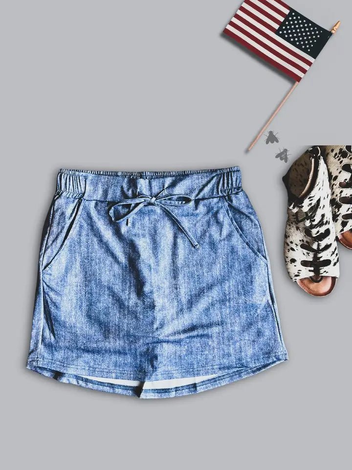 Board Shorts for Beach Fun -Stretchy Denim Skort