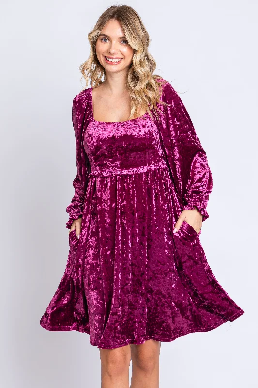 Mini Dresses for Youthful Look -Magenta Velour Square Neck Dress