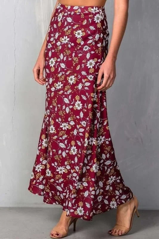 Luxury satin skirts for evening event elegance -Penelope Floral Maxi Skirt with Slit & Buttons