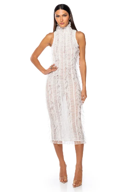 Maxi Dresses for Elegant Style -BACKSTAGE SHREDDED MIDI DRESS IN WHITE