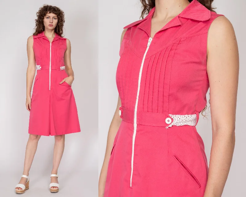 Cocktail Dresses for Party Time -Small 70s Pink & White Raffia Belt Sundress