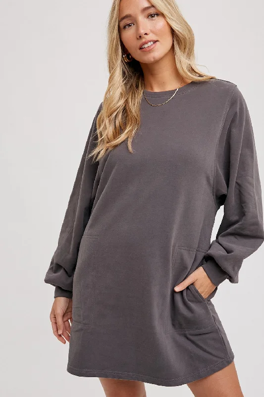 Striped Dresses for Fashionable -Charcoal Ultra Soft Sweatshirt Dress