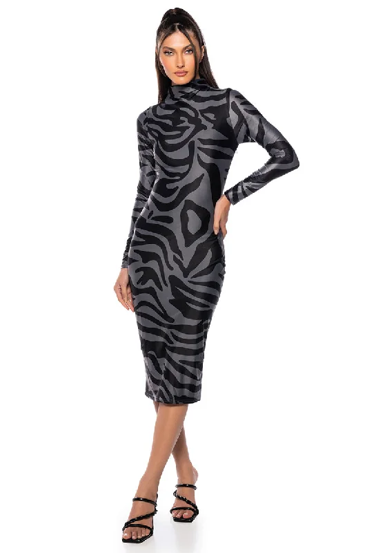 Celtic Dresses with Knotwork -WILD NIGHTS EVERY NIGHT PRINTED MIDI DRESS