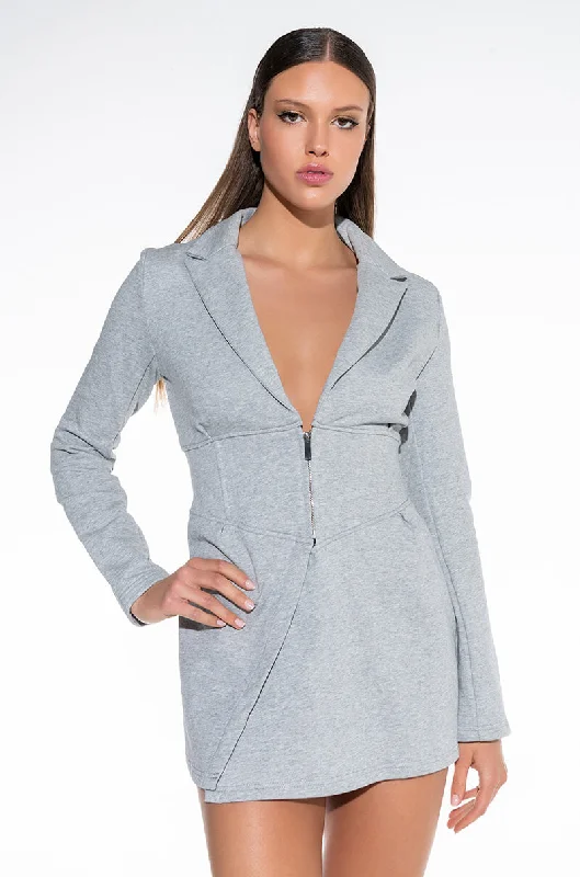 Ethnic Dresses with Tribal Design -NO SLEEP BLAZER DRESS HEATHER GREY