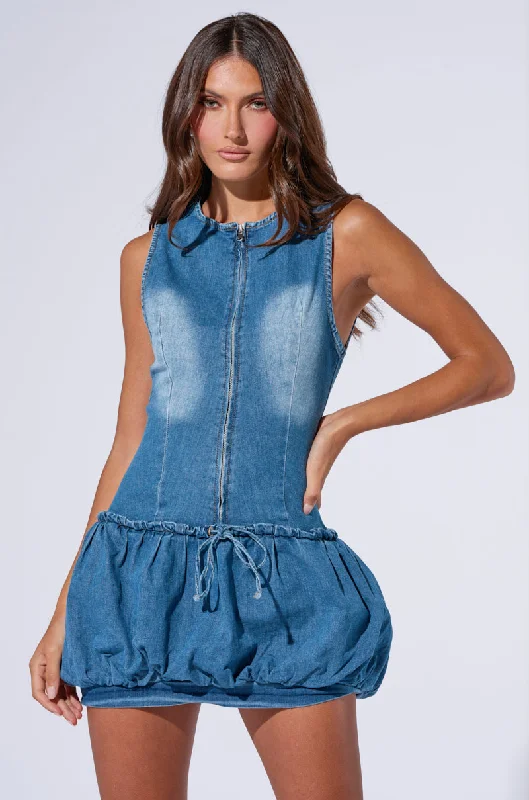 Elastic Dresses for Fit -BUBBLE ME UP DENIM DRESS