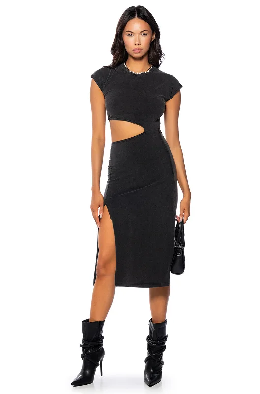 African Dresses with Culture -TERRY CUT OUT TSHIRT MIDI DRESS