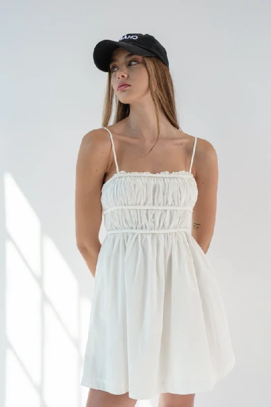 Bohemian Dresses with Tassels -White Babydoll Mini Dress