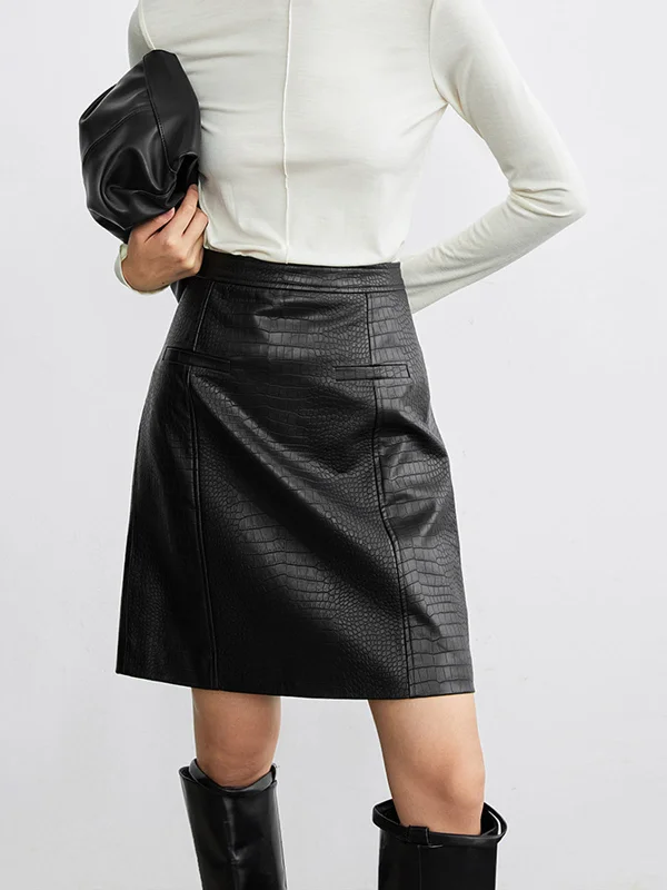 A-line skirts for classic wardrobe essentials -Textured Leather Graceful Mini Skirt