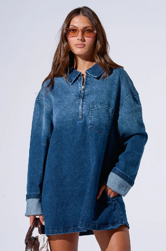 Buttoned Dresses for Stylish -COOL GIRL OVERSIZED DENIM SHIRT DRESS