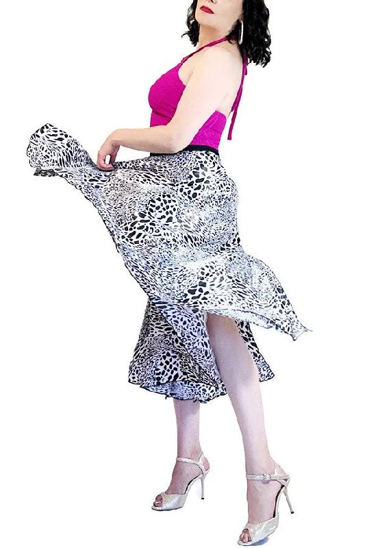 Casual skirts for effortless everyday wear -abstract cheetah satin full circle skirt with slits