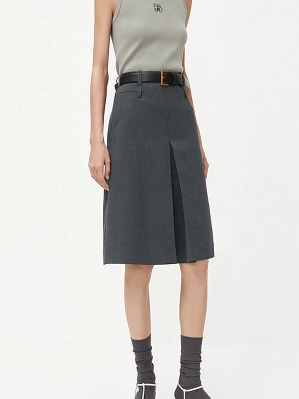 Lightweight linen skirts for breathable wear -Minimlism Unbelted Graceful Midi Skirt