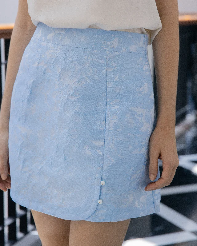 Faux Leather Shorts for Affordable -Spring Aura Embroidery A Line Mini Skirt (Blue)