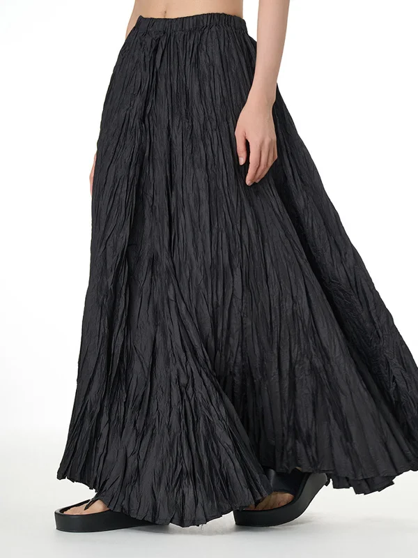 Designer mini skirts for high-end appeal -Solid Color Graceful Pleated Maxi Skirt