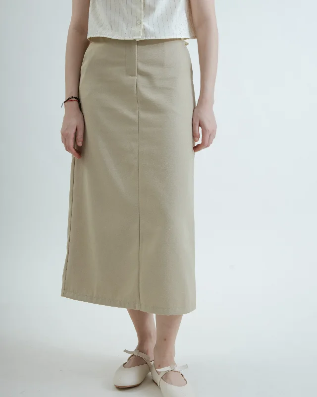 Abstract Skirts for Creative -Mindy Back Elastic Tailored Skirt (Beige)