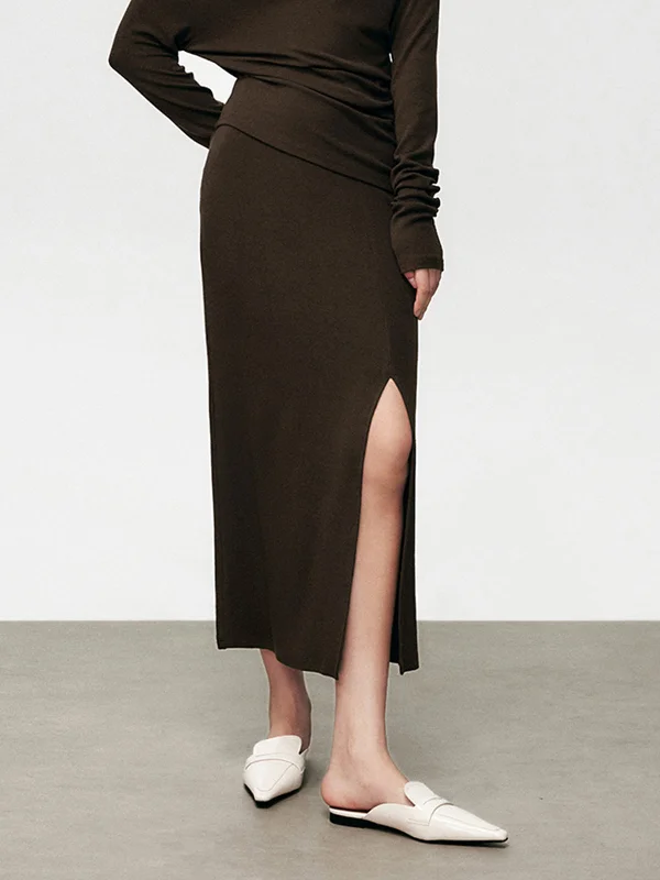 Luxury maxi skirts for dramatic flair -High Waist Graceful Slit Midi Skirt