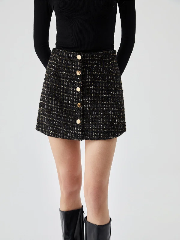 Durable skirts for active lifestyle needs -Sequined Zip-back Graceful Buttoned Mini Skirt