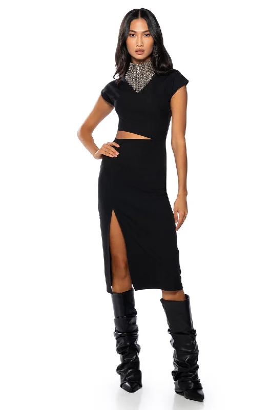 Bohemian Dresses with Tassels -TERRY CUT OUT TSHIRT MIDI DRESS