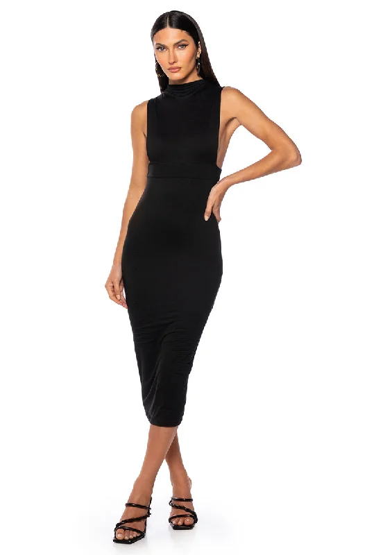 Wedding Dresses for Bridal Look -NICOLETTE SLEEVELESS MOCK NECK MIDI DRESS IN BLACK