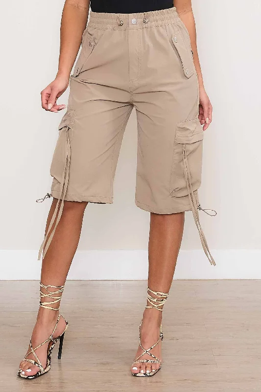 High Waisted Shorts for Shape -Nylon Cargo Bermuda Shorts