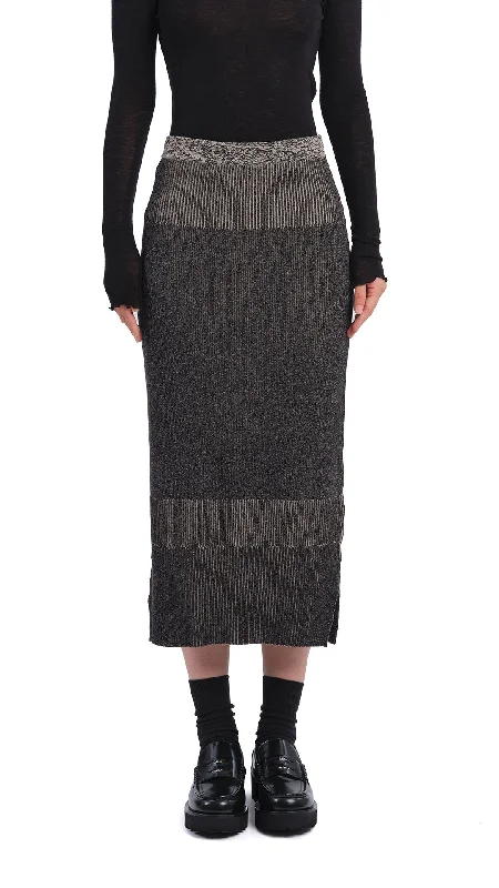 Patterned midi skirts for eye-catching style -Knitted Two Tone Pencil Skirt