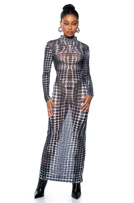 Fashionable Dresses for Style -DOTTY MESH MAXI DRESS